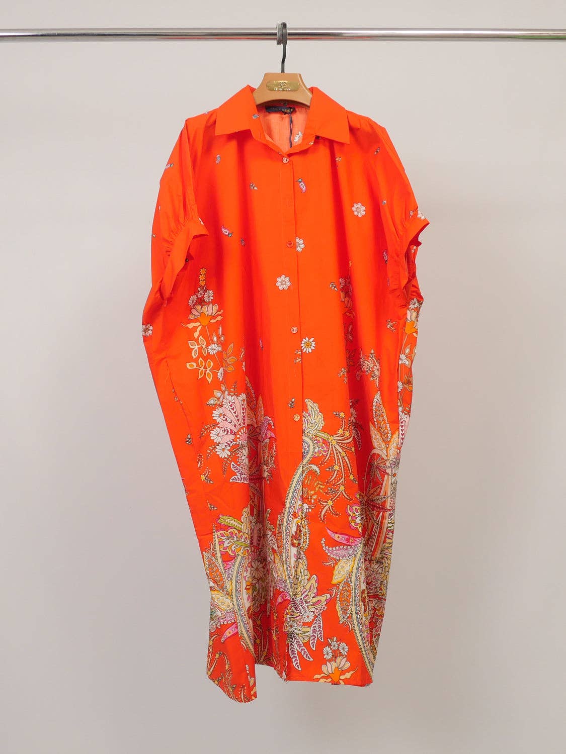 Printed cotton shirt dress, loose fit : Sky Blue