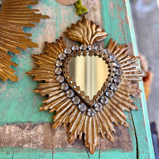 Jeweled Rays Gold Sacred Heart Mirror: Small