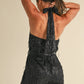 Feather Sequin Jumpsuit: Black