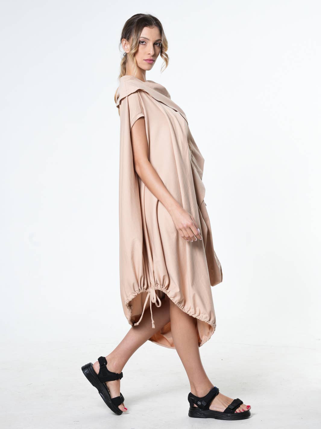 Oversize Cotton Kaftan Dress In Beige: Dark grey / L-XL-XXL
