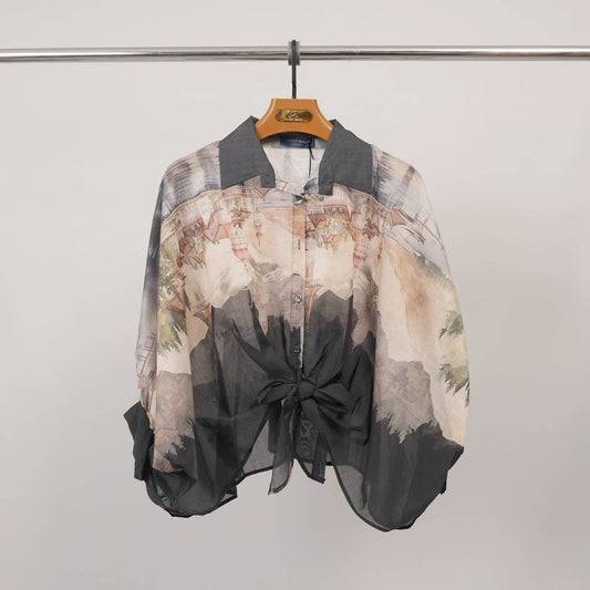Tunic in printed Tencel and silk : Noir