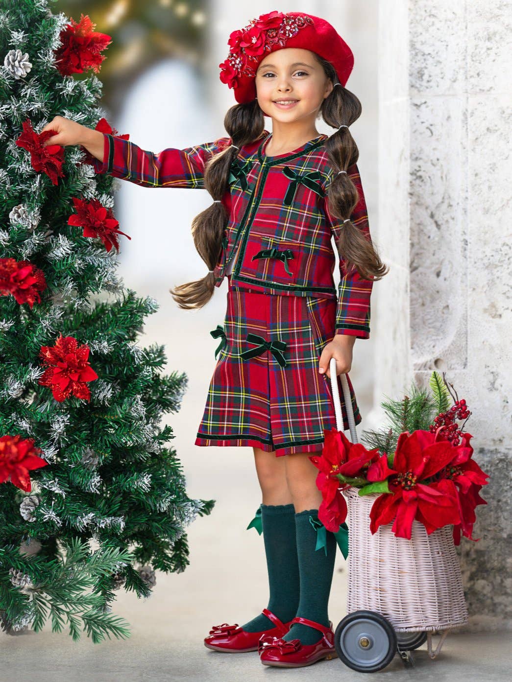 Made For Fashionistas Festive Plaid Tweed Blazer And Skirt Set: Multicolor / 7Y/8Y