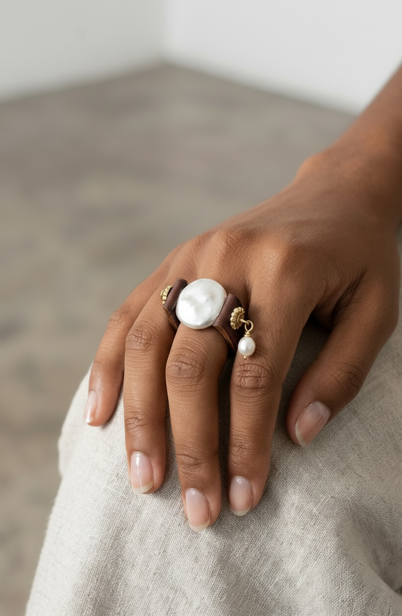 Tablet Faux Pearl Ring