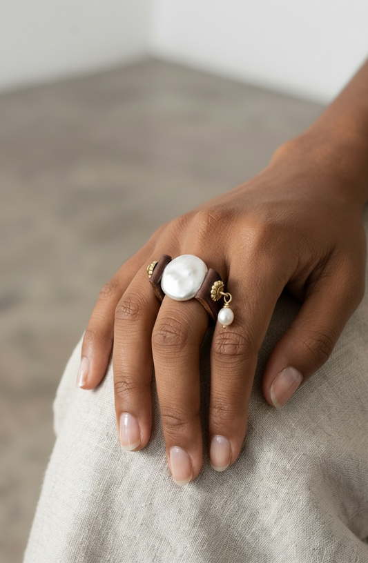 Tablet Faux Pearl Ring