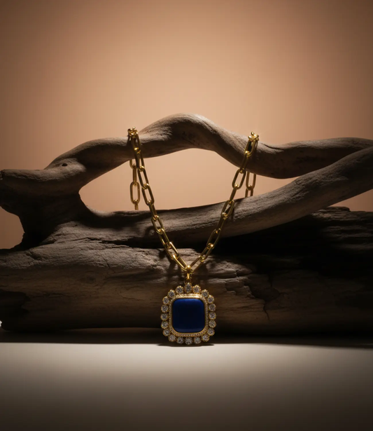 Maximalist Necklace with Large Natural Stone: Lapis Lazuli