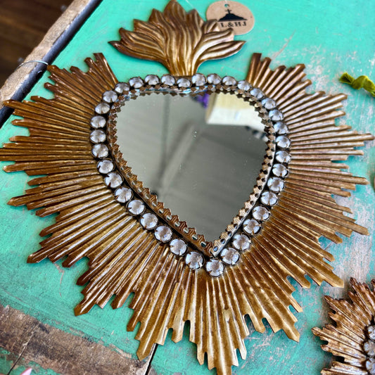 Jeweled Rays Gold Sacred Heart Mirror: Medium