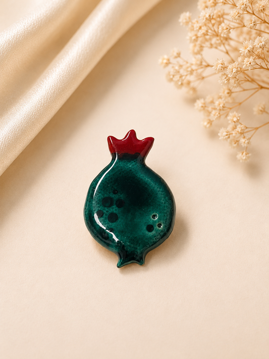 Emerald Pomegranate Ceramic Brooch