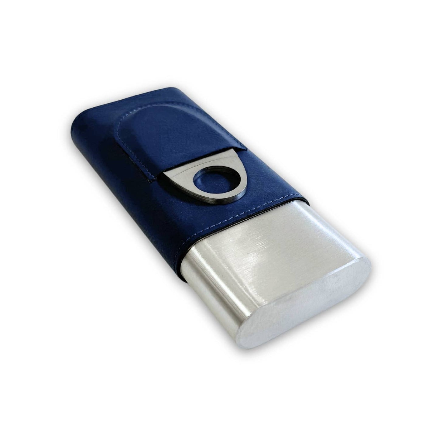 Harrison Leather and Steel Cigar Case with Cutter: Black