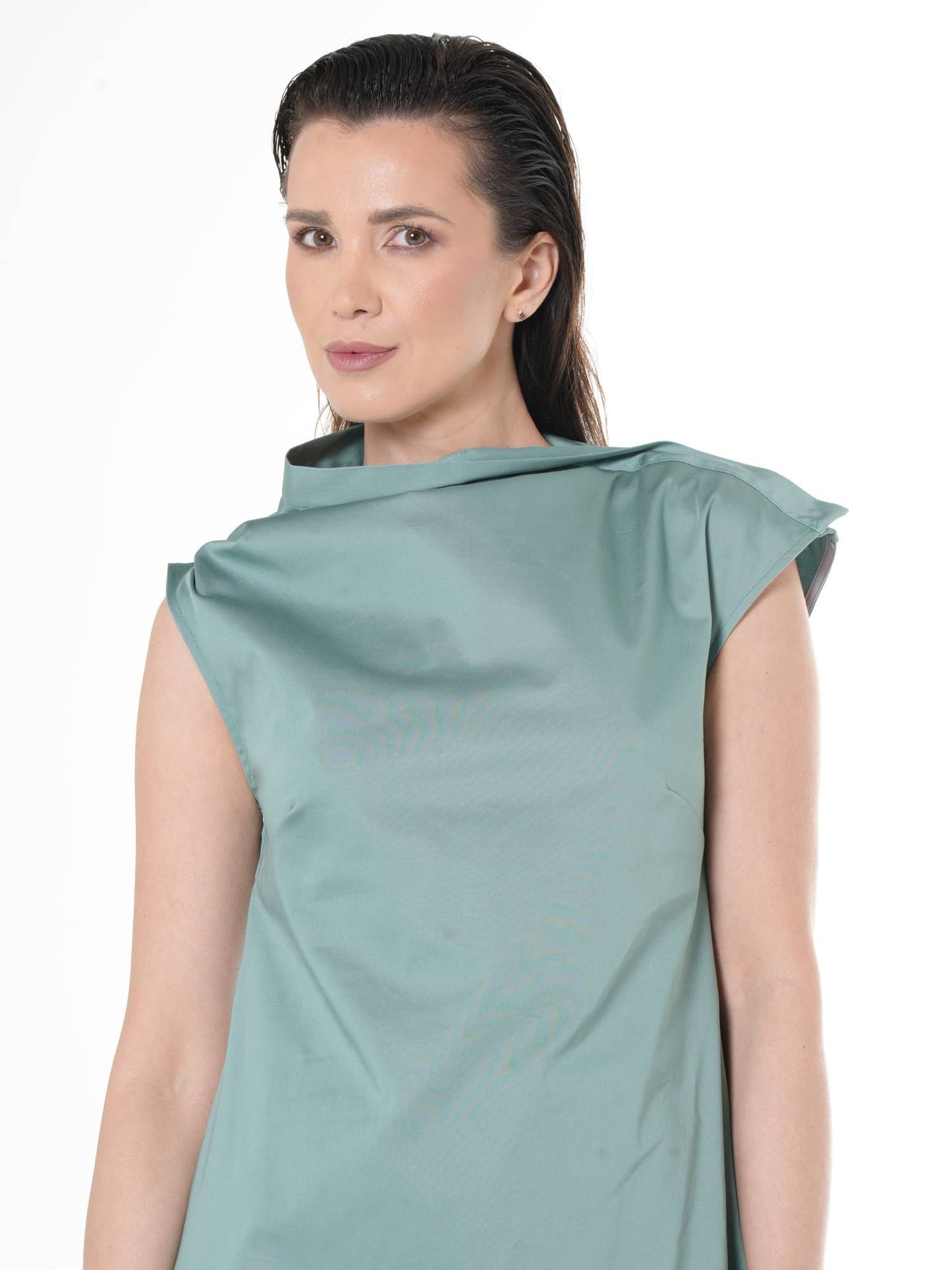 Elegant Satin Cotton Dress In Mint: Black / XL