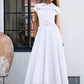 Short Sleeve Lace Trim Belted Maxi Dress