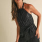 Feather Sequin Jumpsuit: Black