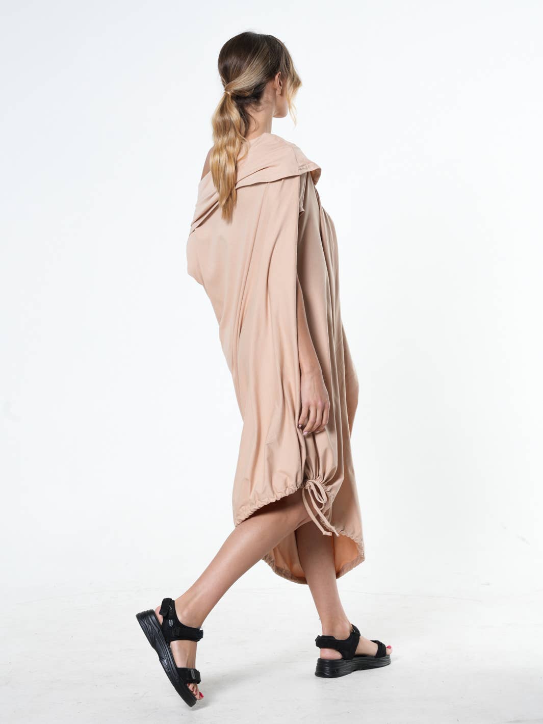 Oversize Cotton Kaftan Dress In Beige: Dark grey / L-XL-XXL