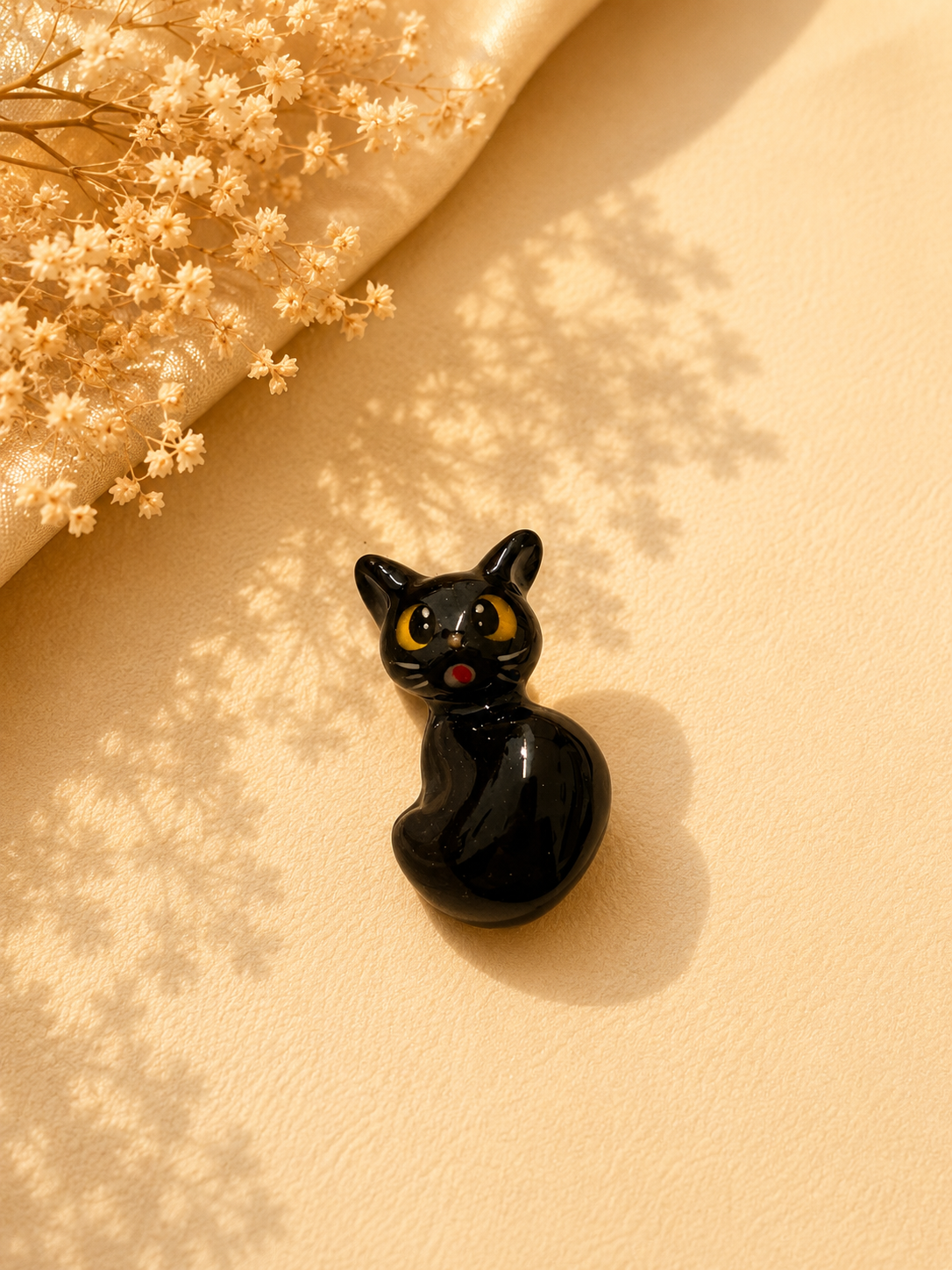 Curious Black Cat Ceramic Brooch