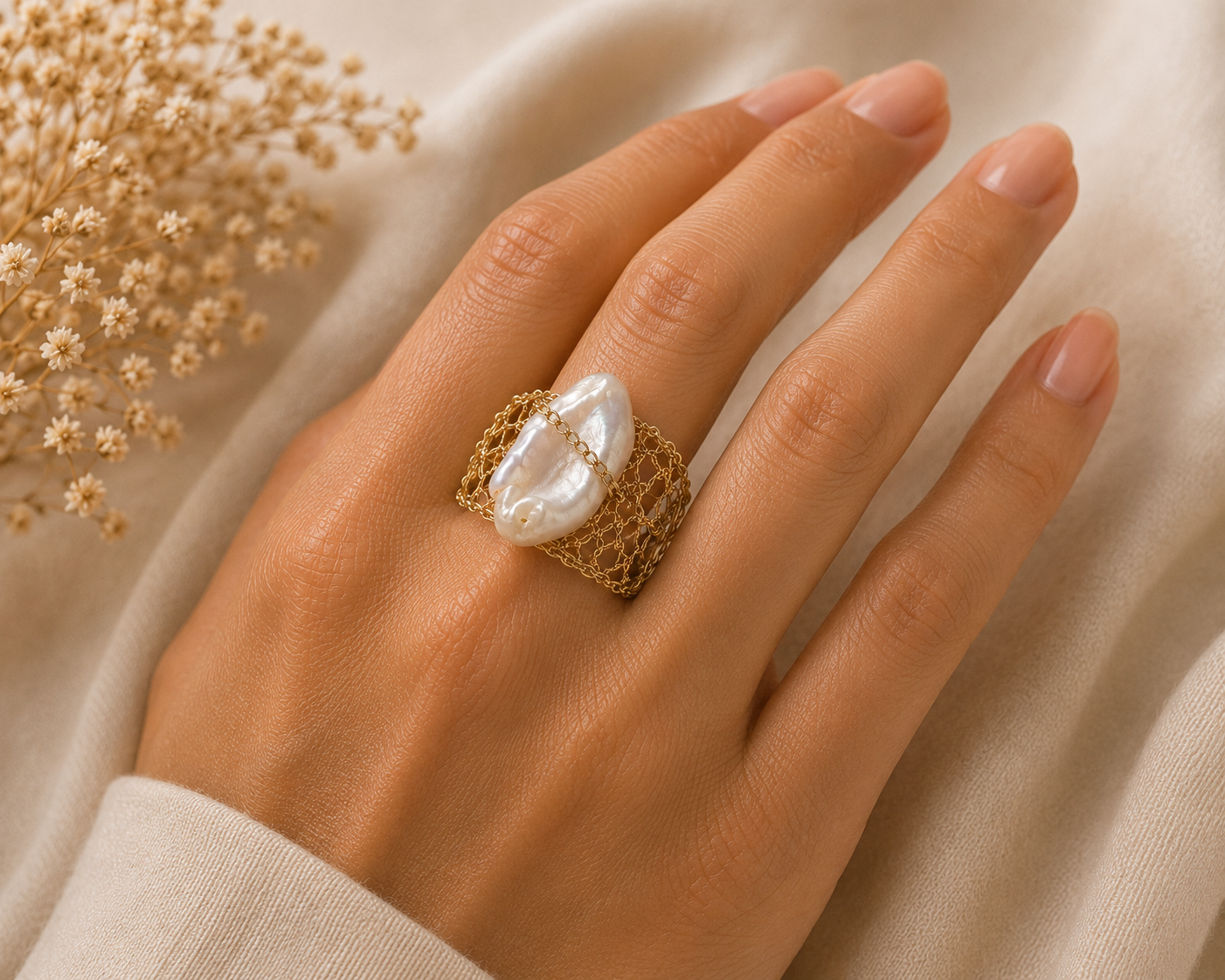 Baroque Freshwater Pearl Woven Ring