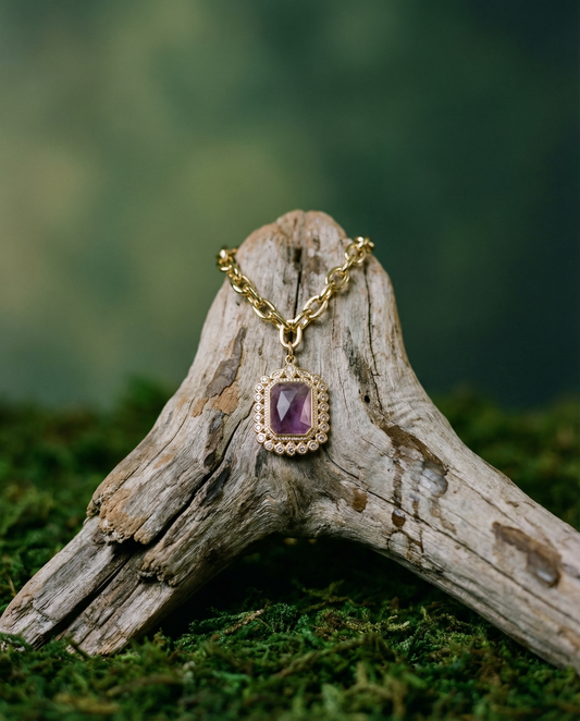 Maximalist Necklace with Large Natural Stone: Amethyst