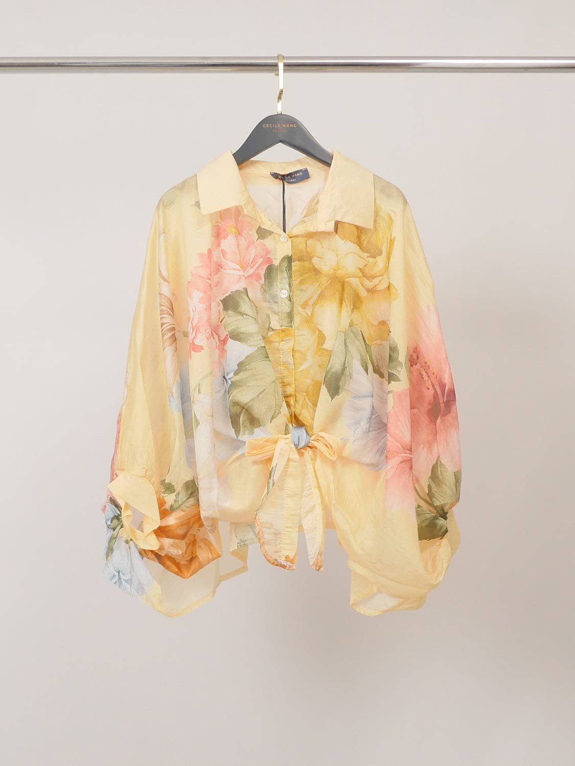 Floral printed blouse with detailed neckline Navy Blue