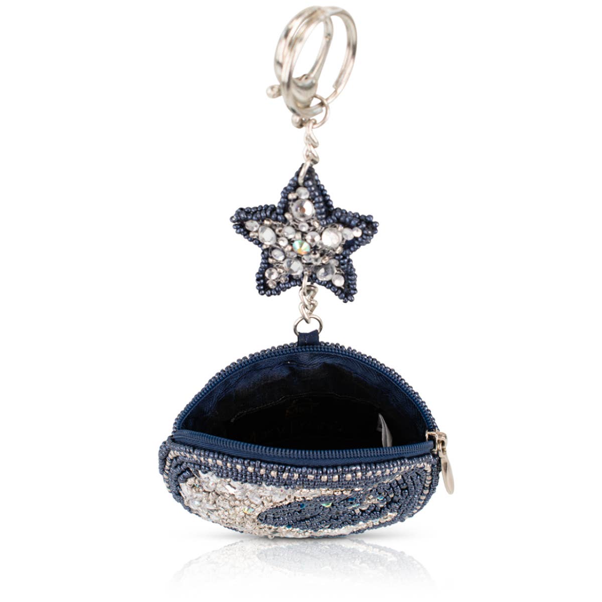 Starry Night Silver Blue Moon Beaded Coin Purse