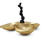 Gold 3 Bowl Relish Dish with Black Handle and Pebble Design