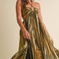 Metallic Pleat Maxi Dress