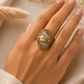 Striped Agate Leaf Statement Ring
