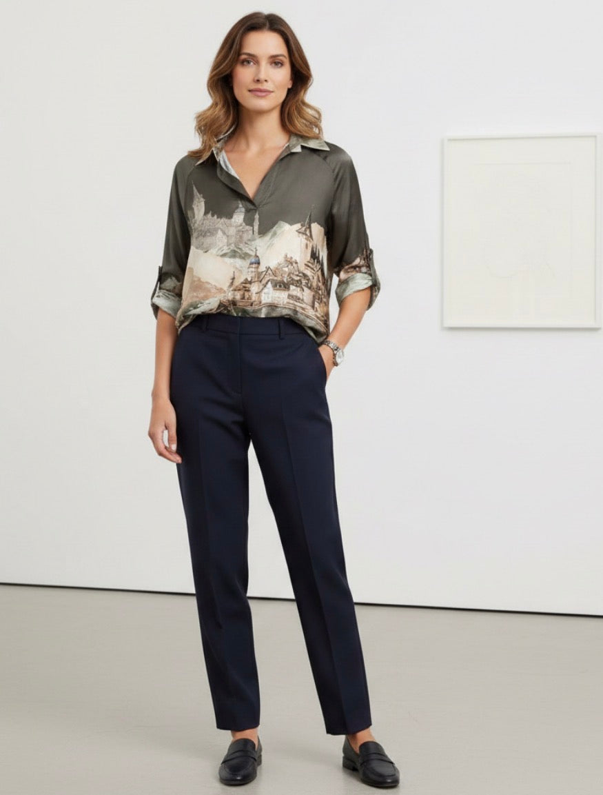 Satin landscape print tunic : Khaki