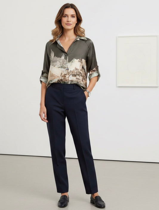 Satin landscape print tunic : Khaki