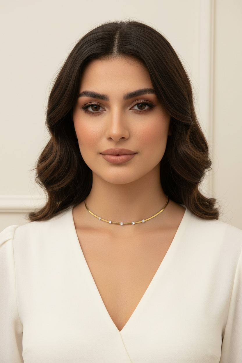 Gold Necklace with Rhinestone