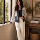 Chiffon Embroidered Jacket with Denim Trim