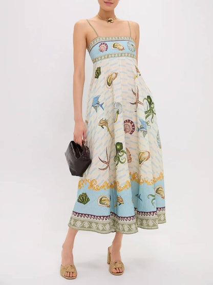 Sciacca Marine life printed Swing Style strappy sundress