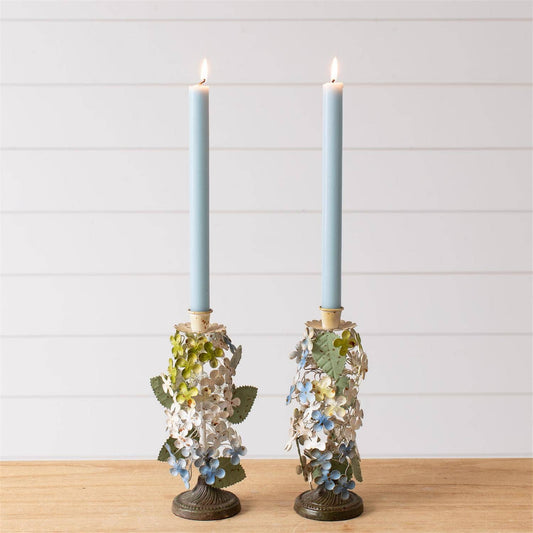 Dainty Metal Hydrangea Candle Holder Set