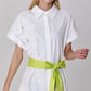 Minimalist shirt dress and contrasting belt: White