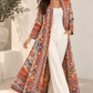 Heritage Antique Rug-Inspired Belted Kaftan Robe — Ivory Spice