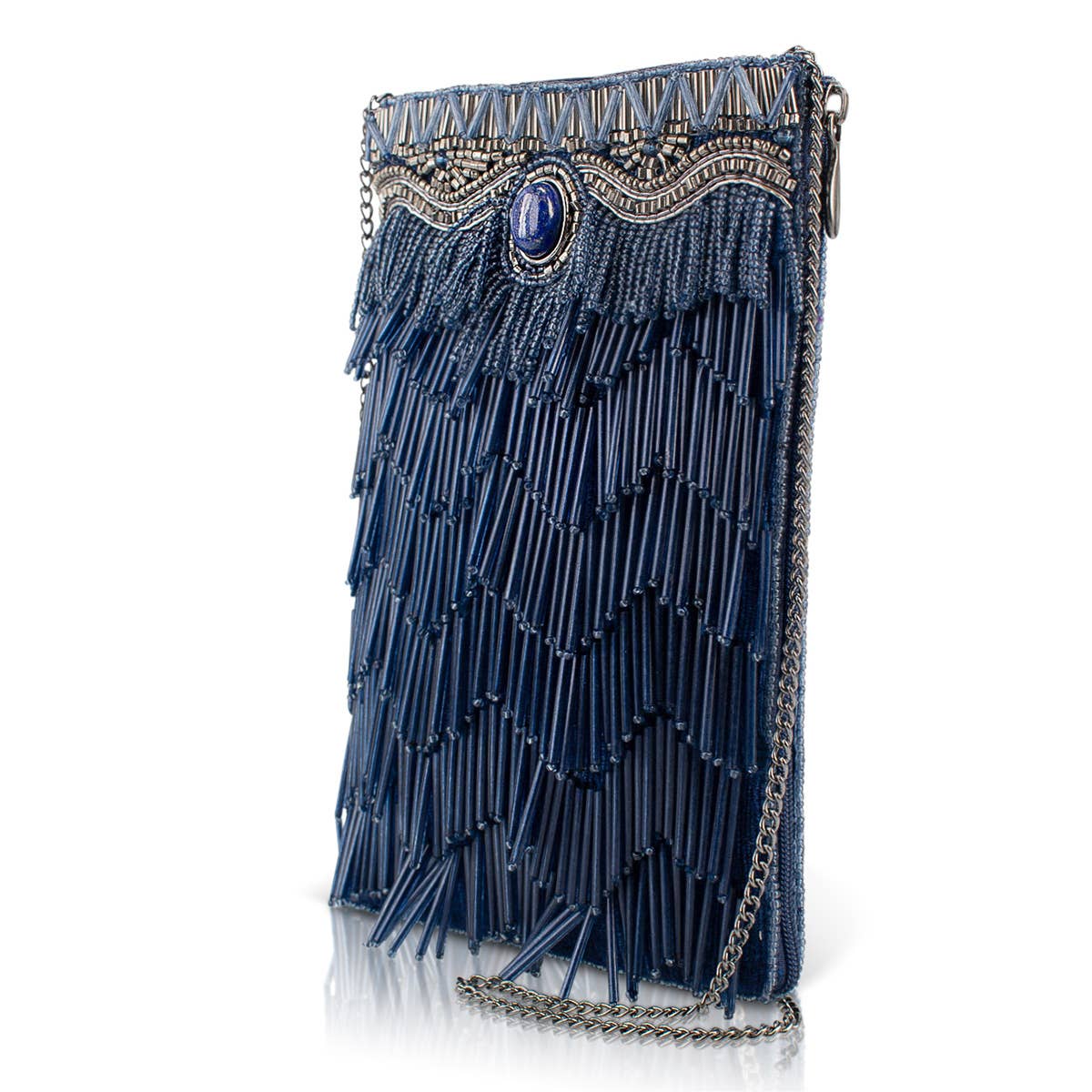 True Blue Precious Stone with Fringe Crossbody Phone Handbag