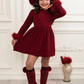 Cranberry Frost Burgundy Dress with Luxe Faux Fur Cuffs