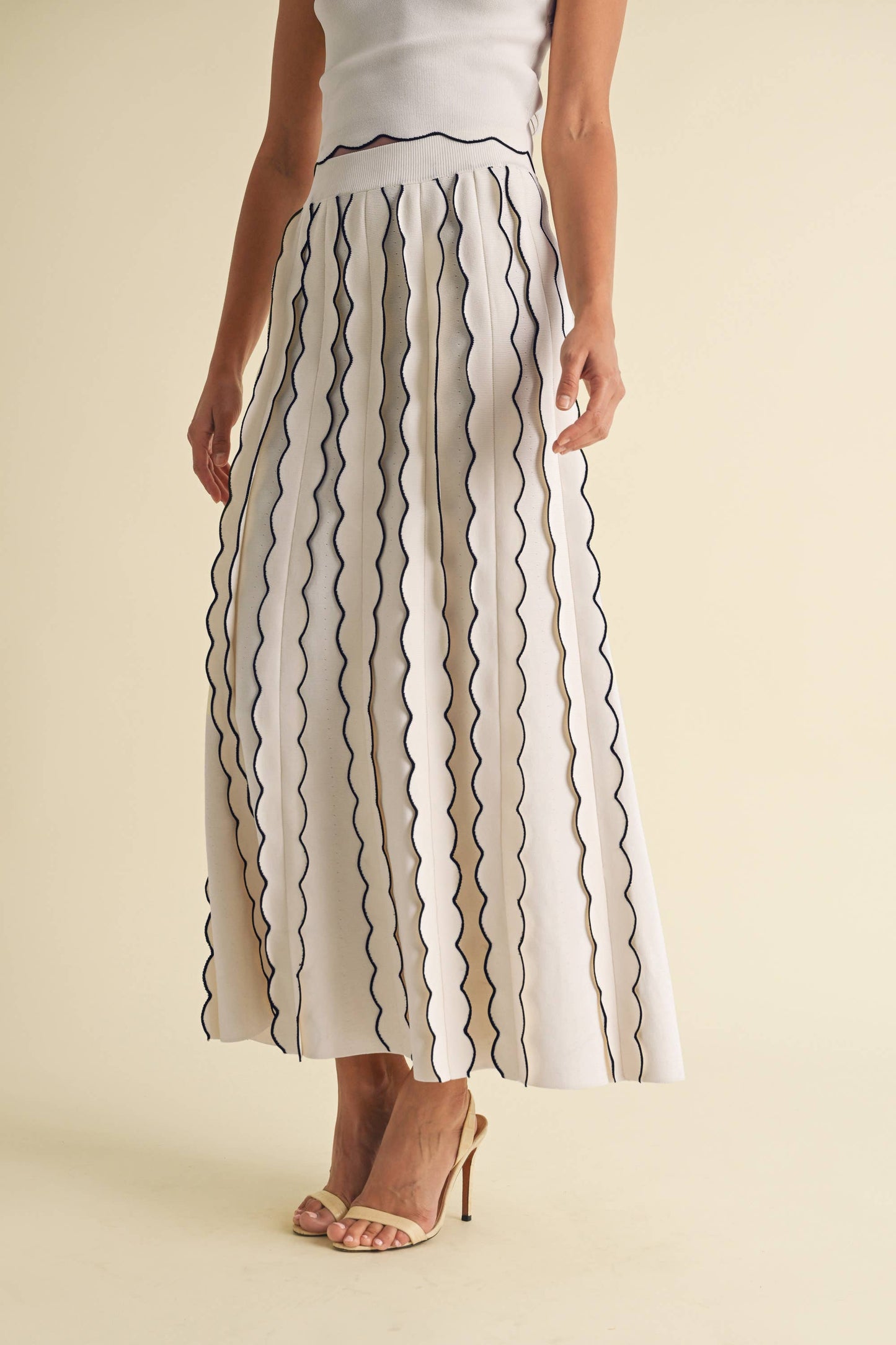 Pleated Sweater Knit Maxi Skirt