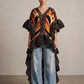 Plissé Ruffle Kimono Top – High Low Statement Tunic Dress: Brown