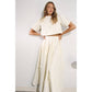 BOW EMBLLISHED TEXTURED TOP AND SKIRTS SET: OFF WHITE