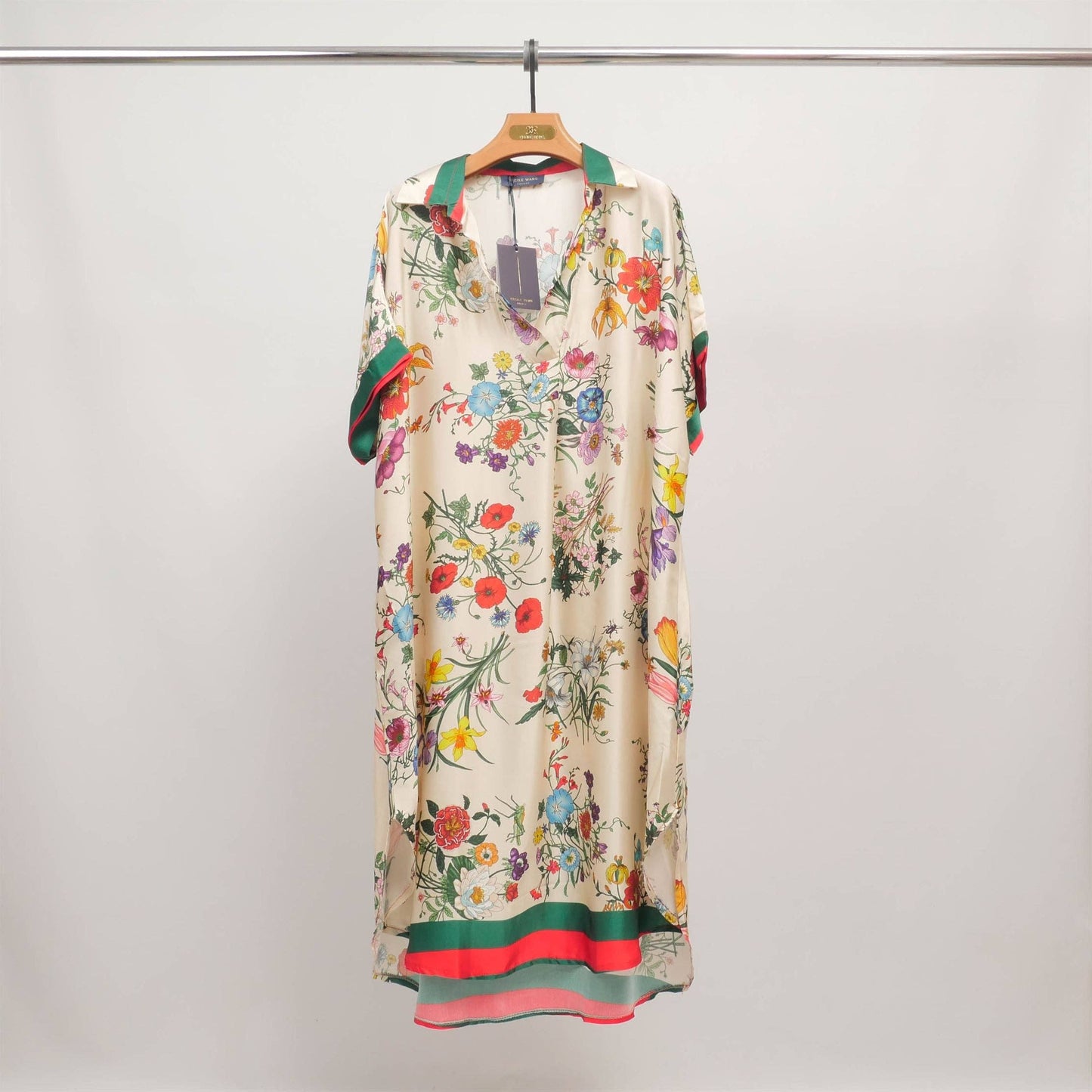 Fluid floral print silk-viscose dress -Green,Red