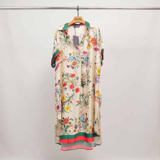 Fluid floral print silk-viscose dress -Green,Red
