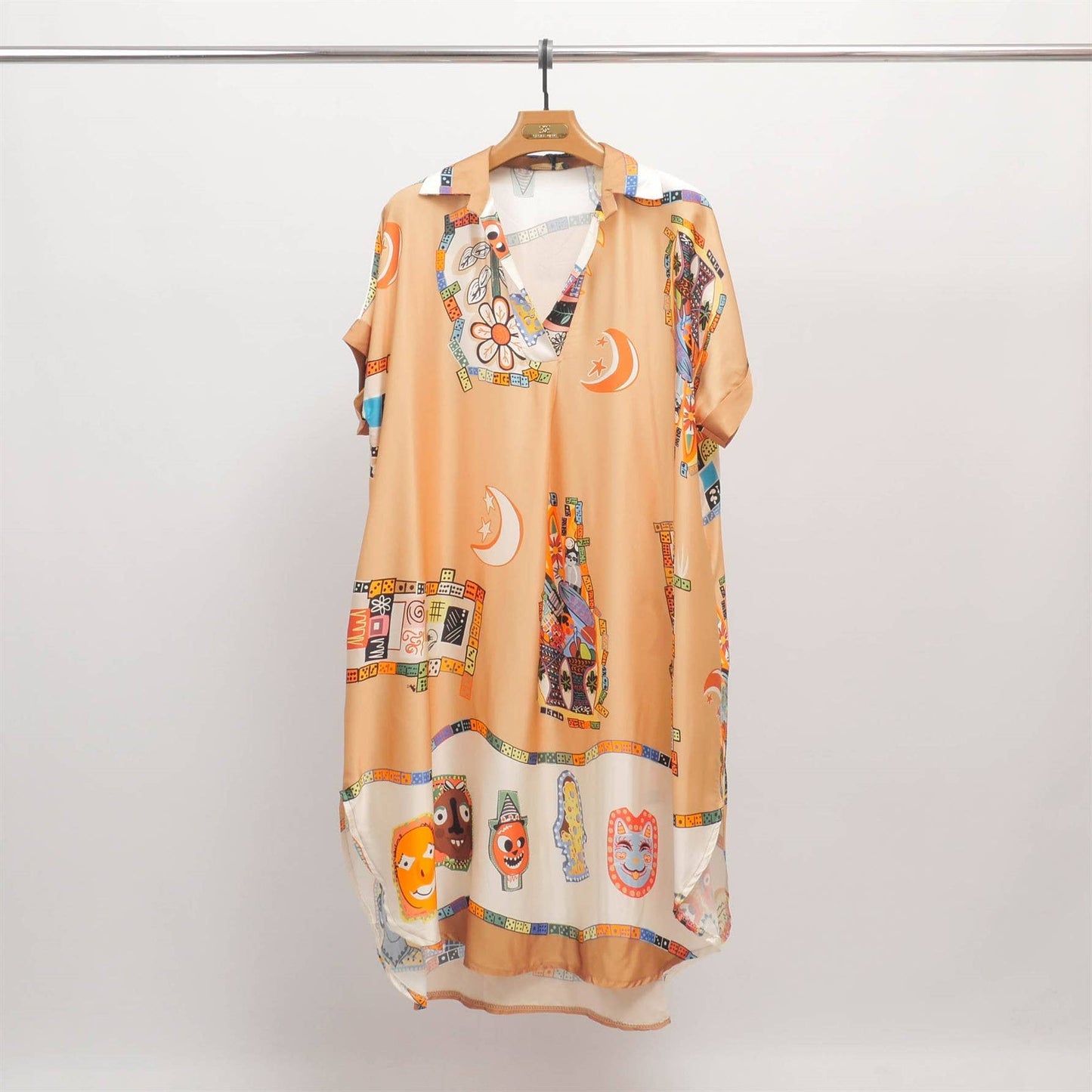 Artistic print satin midi dress Ivory