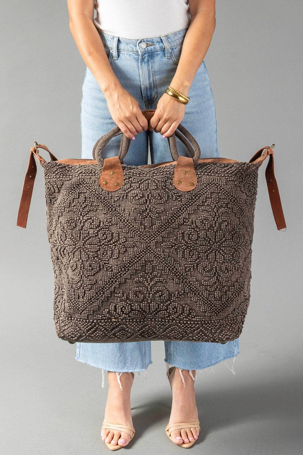 Brown Vintage Inspired Textured Tote