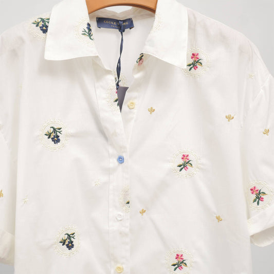 Cotton shirt with floral embroidery FIT4762533: White