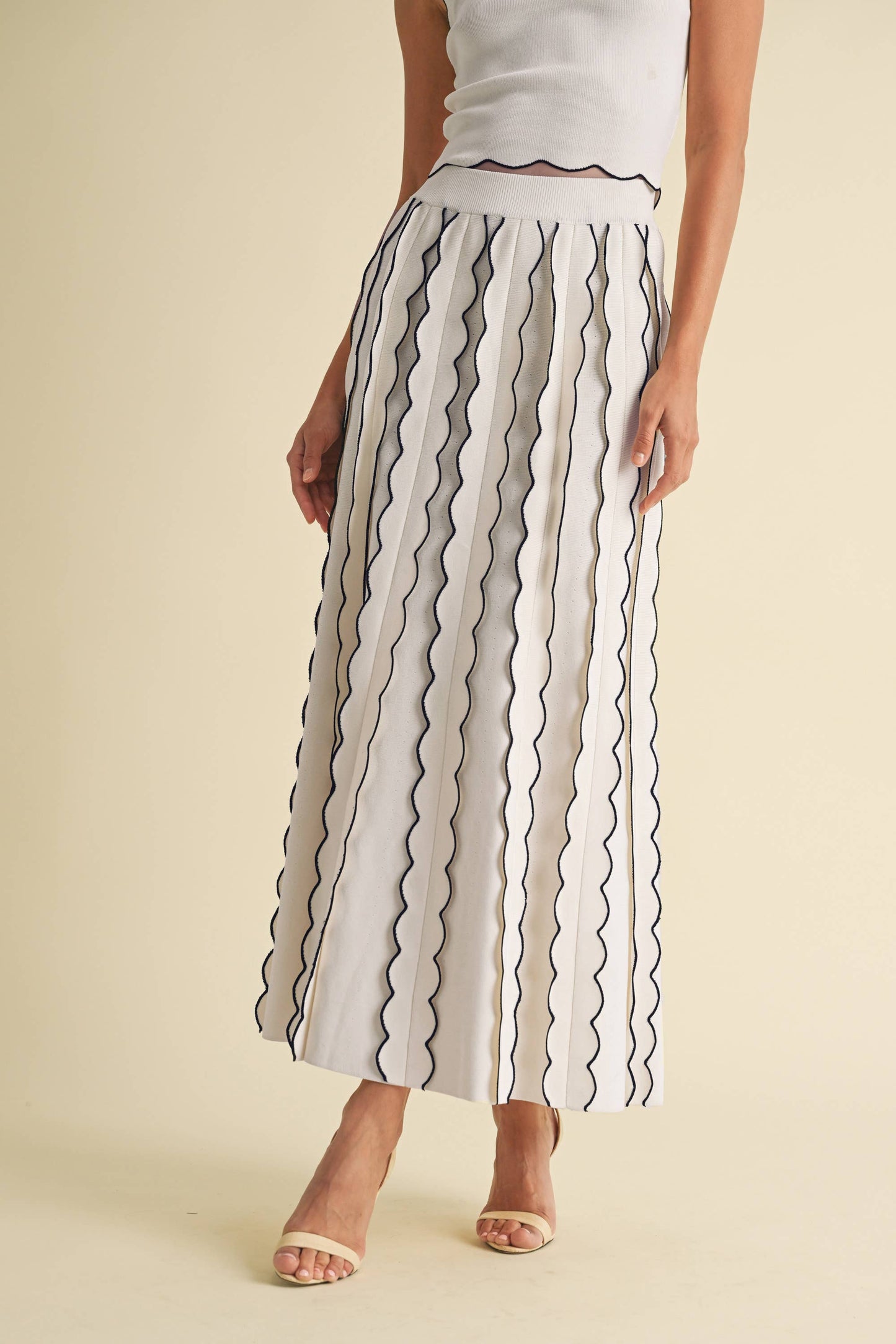 Pleated Sweater Knit Maxi Skirt