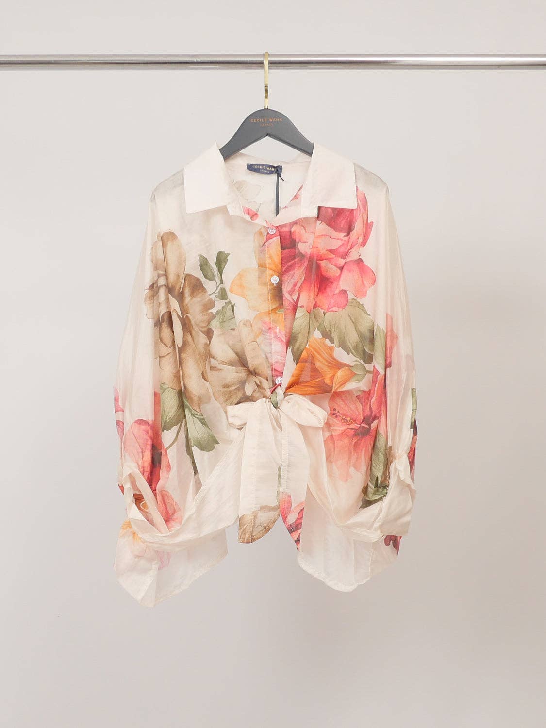 Floral printed blouse with detailed neckline Navy Blue