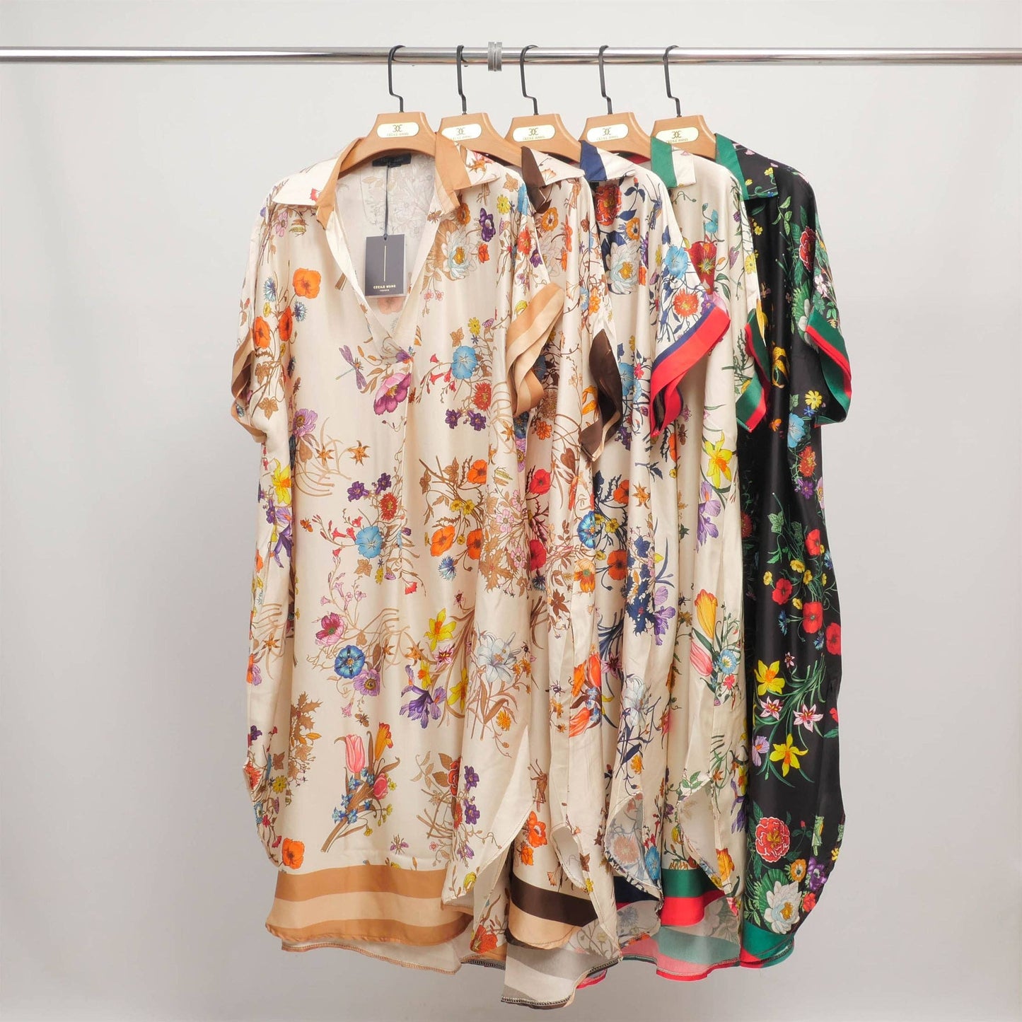 Fluid floral print silk-viscose dress -Green,Red