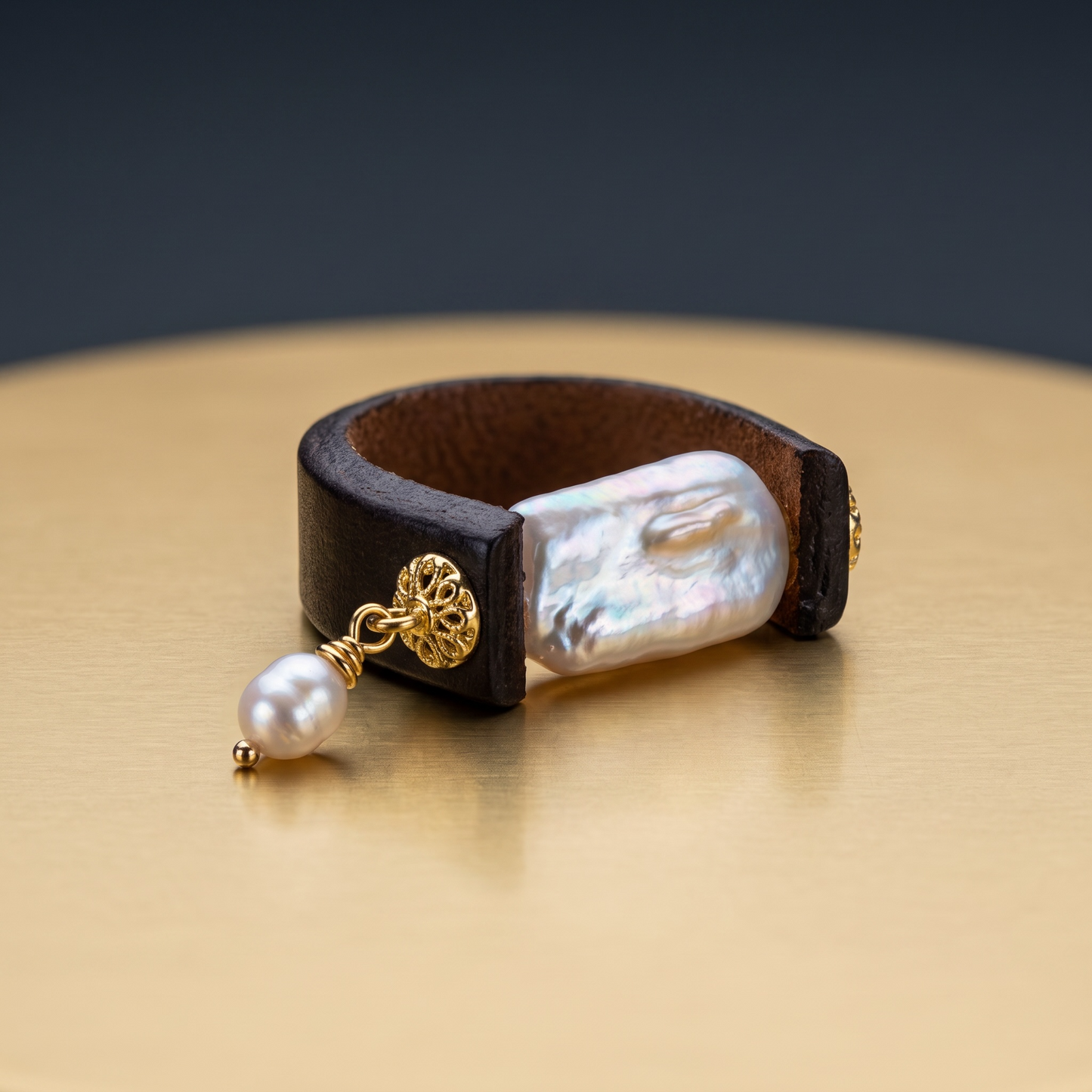 Leather & Pearl Statement Ring