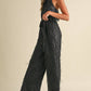 Feather Sequin Jumpsuit: Black