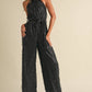 Feather Sequin Jumpsuit: Black