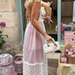 Floral sheer mesh lace patchwork halter maxi flare dress: Floral