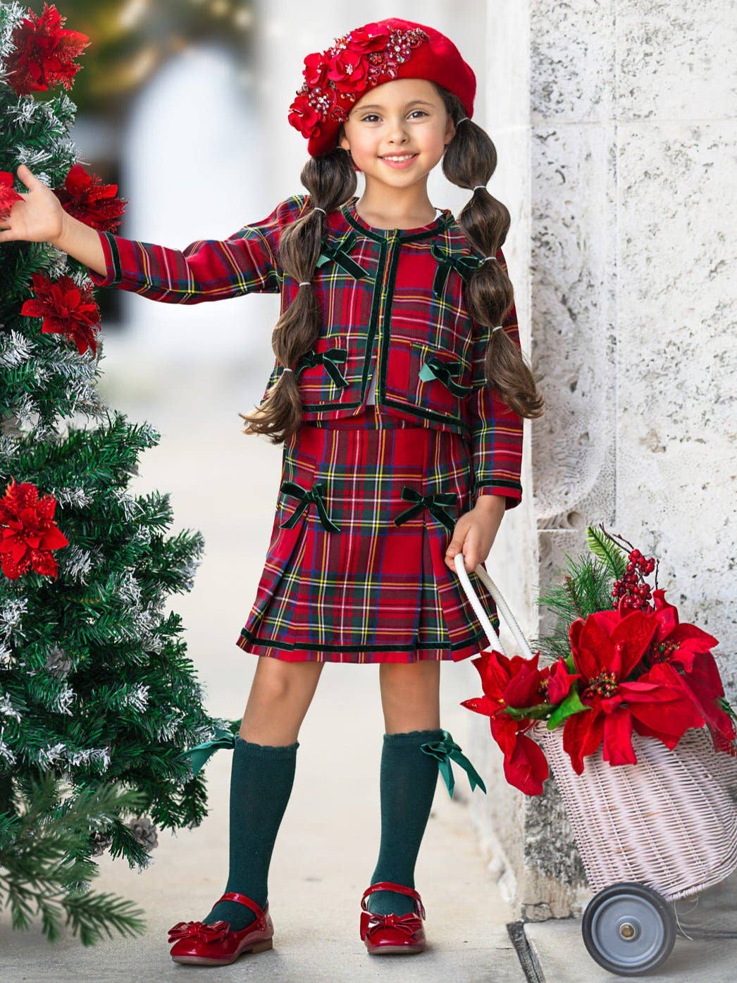 Made For Fashionistas Festive Plaid Tweed Blazer And Skirt Set: Multicolor / 7Y/8Y
